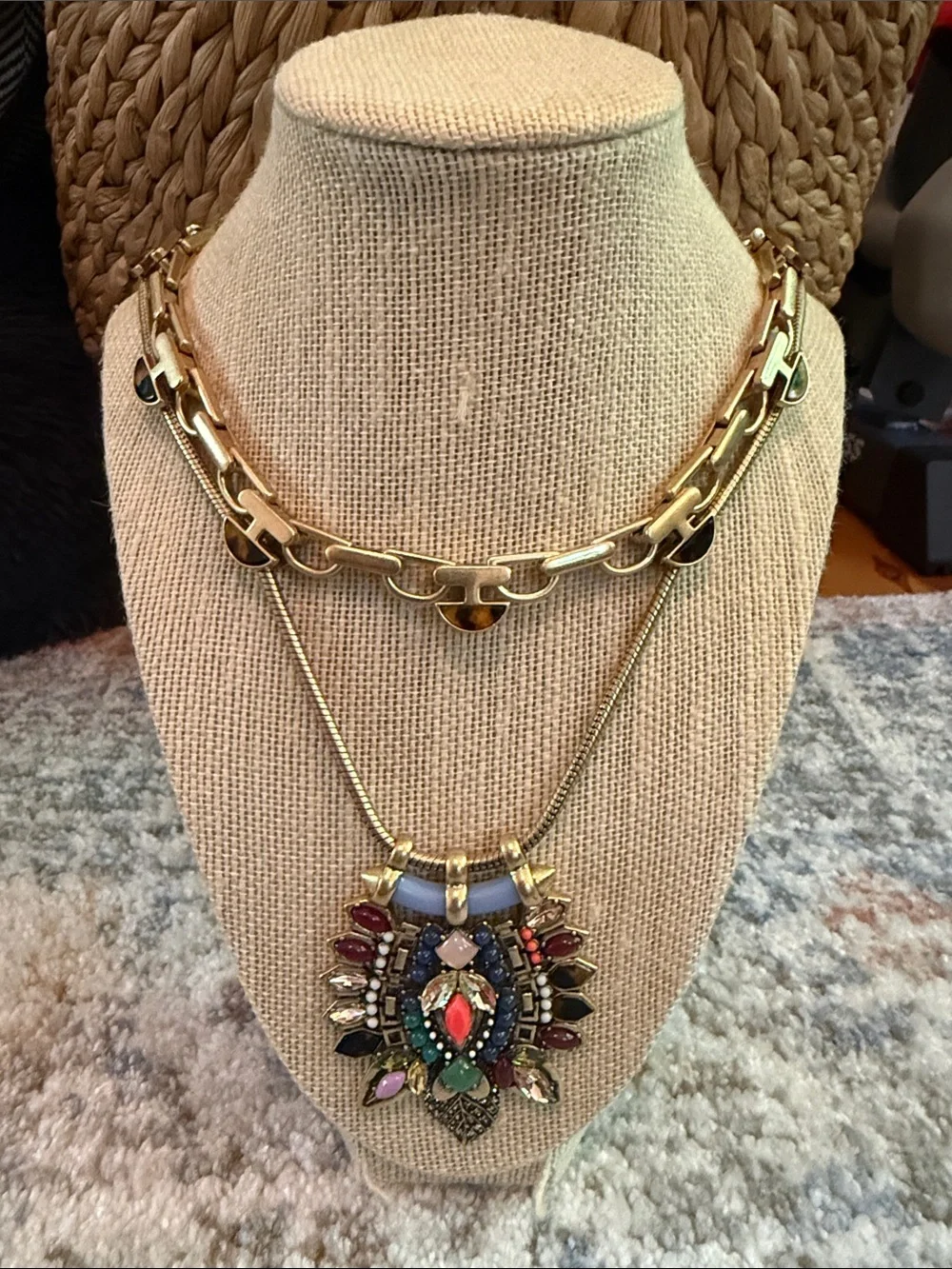 Stella & Dot Gold Necklace with Multicolor Gem Pendant